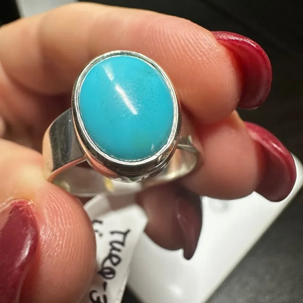 Unisex 3ct oval cabochon turquoise in solid sterling silver‎ ring!